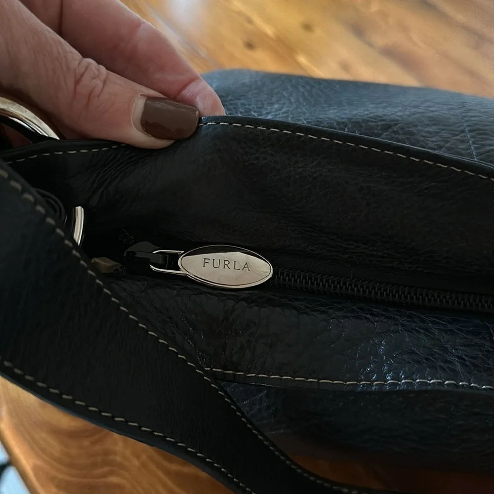 FURLA Black Pebbled Leather Hobo Bag